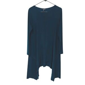 Sun Kim Asymmetrical Tunic Top M Navy Draped Handkerchief‎ Hem Lagenlook Artsy